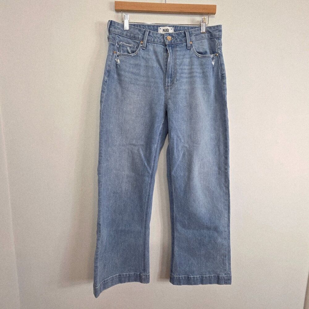 Paige Leenah High Rise Distressed Wide Leg Cotton Stretch Ankle Jean Size 29 - Picture 3 of 11